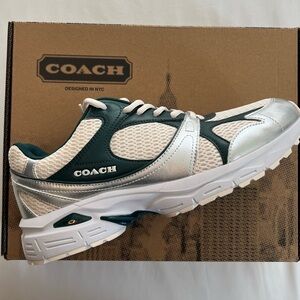 Coach Men's White and Dark Green Sneakers